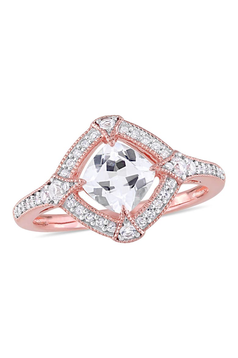 10K Rose Gold Plated Sterling Silver Created White Sapphire Diamond Ring - 0.17 ctw., Main, color, WHITE