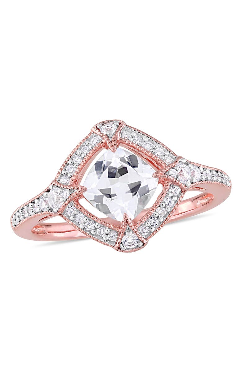DELMAR 10K Rose Gold Plated Sterling Silver Created White Sapphire Diamond Ring - 0.17 ctw., Main, color, 