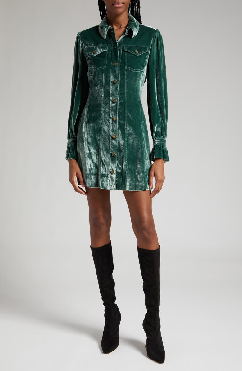 Cinq à Sept Dillon Long Sleeve Velvet Shirtdress, Main, color, 