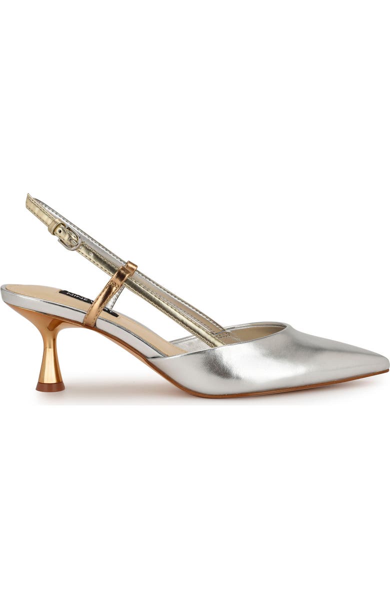Nine West Rhonda Slingback Pointed Toe Kitten Heel Pump, Alternate, color, Silver/Gold