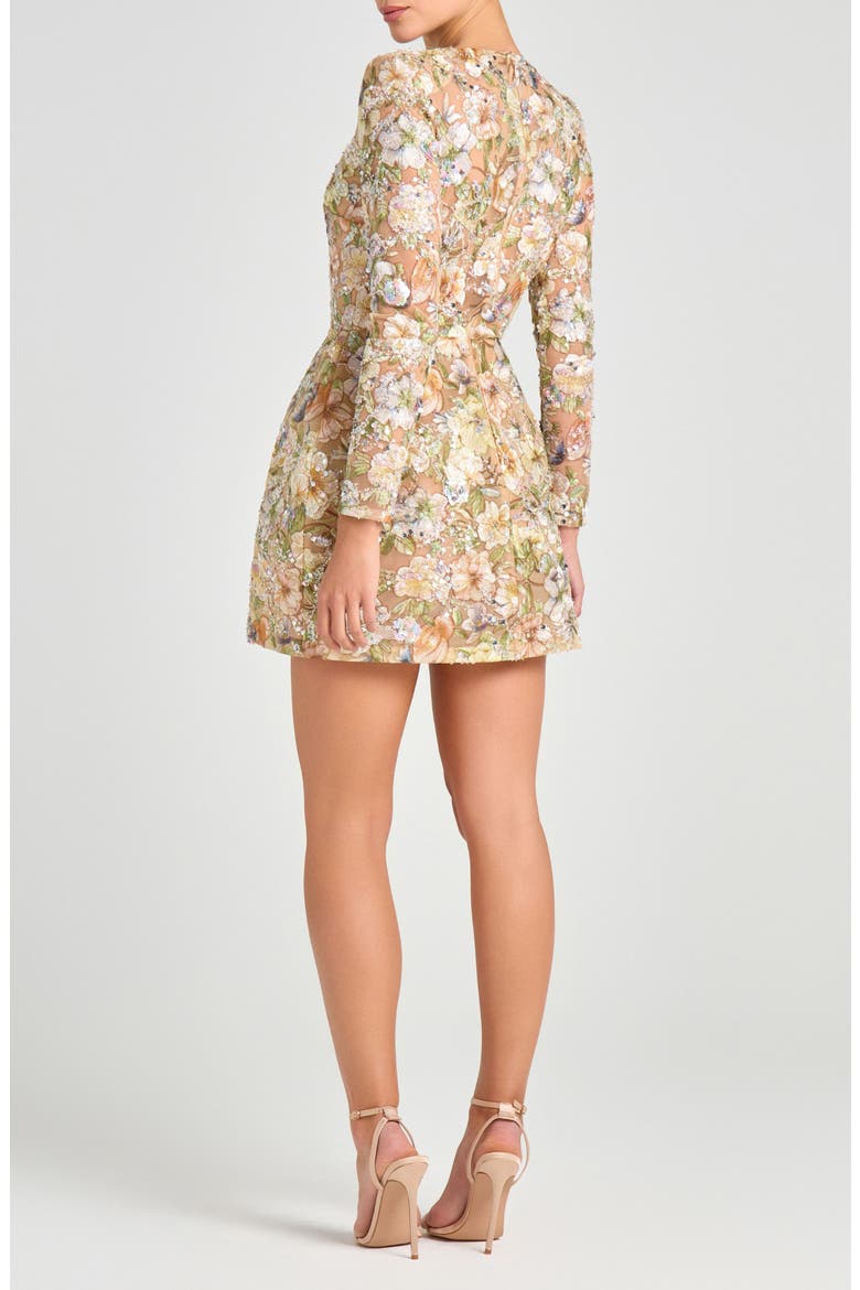 Sienna Beaded Floral Embroidery Long Sleeve Cocktail Minidress, Alternate, color, GREEN