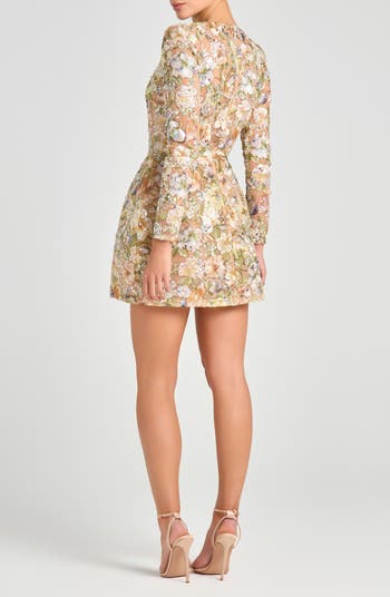 Bethany Beaded Floral Embroidery Long Sleeve Cocktail Minidress
