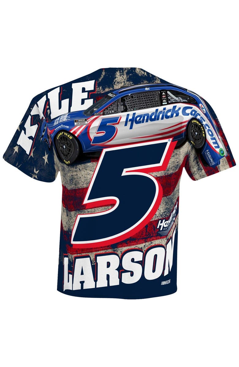 HENDRICK MOTORSPORTS TEAM COLLECTION Men's Hendrick Motorsports Team Collection White Kyle Larson HendrickCars.com Sublimated Patriotic Total Print T-Shirt, Alternate, color, 