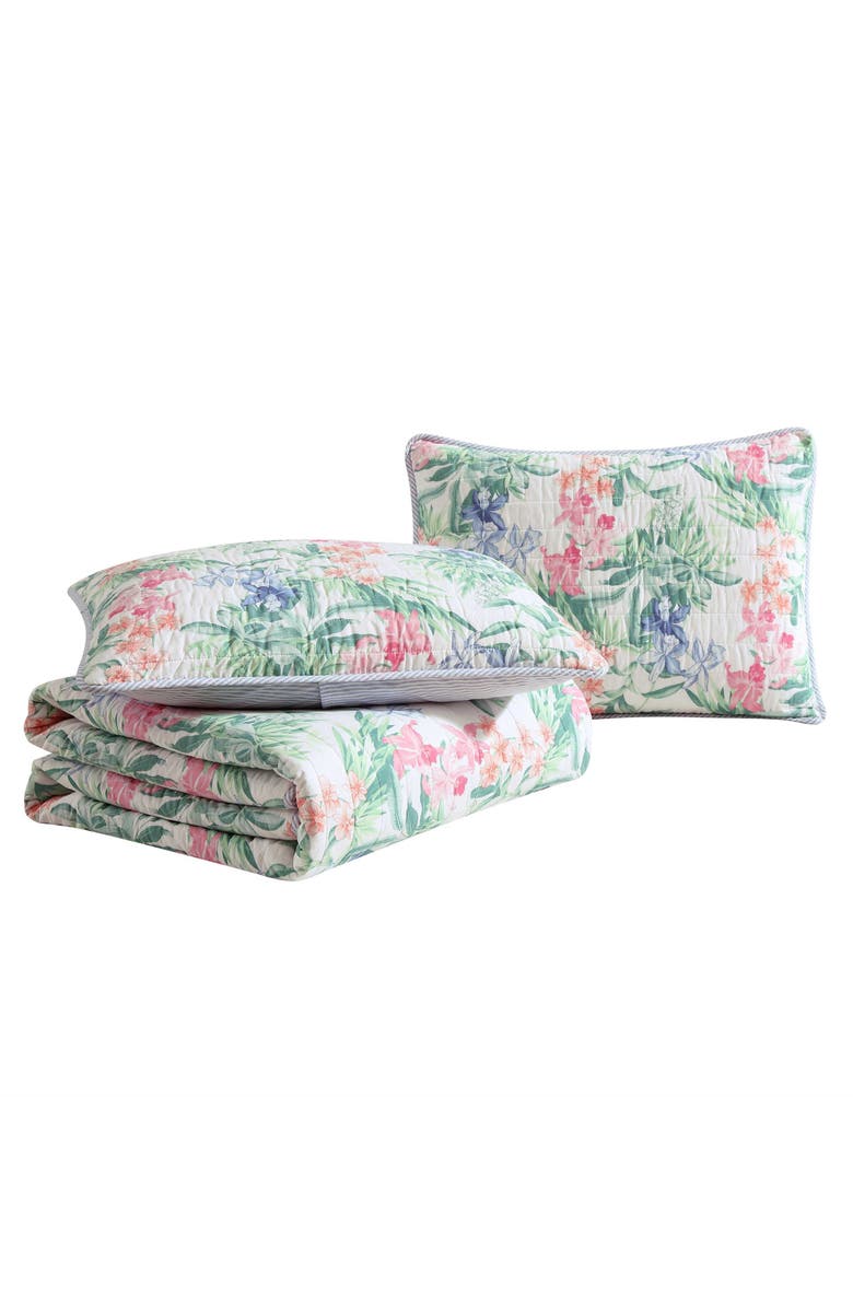Tommy Bahama Island Orchid Reversible Quilt & Sham Set, Main, color, White Multi