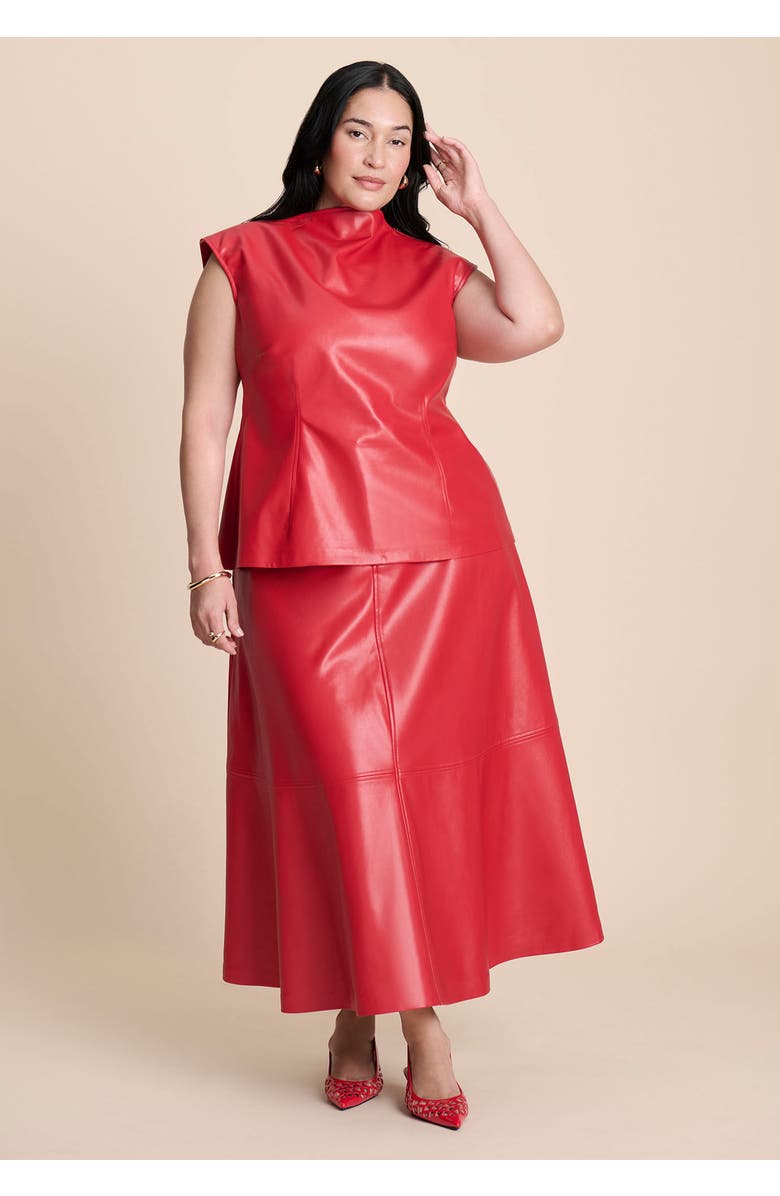 ELOQUII Faux Leather Midi Skirt, Alternate, color, Barbados Cherry