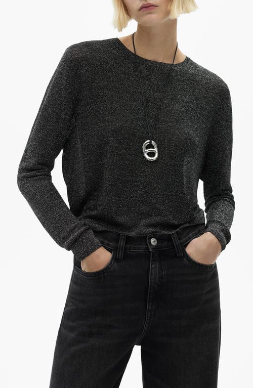 Shop Mango Metallic Crewneck Sweater In Black