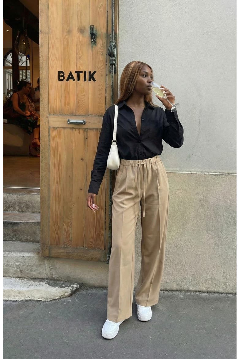 Wide Leg Drawstring Trousers, Alternate, color, Khaki
