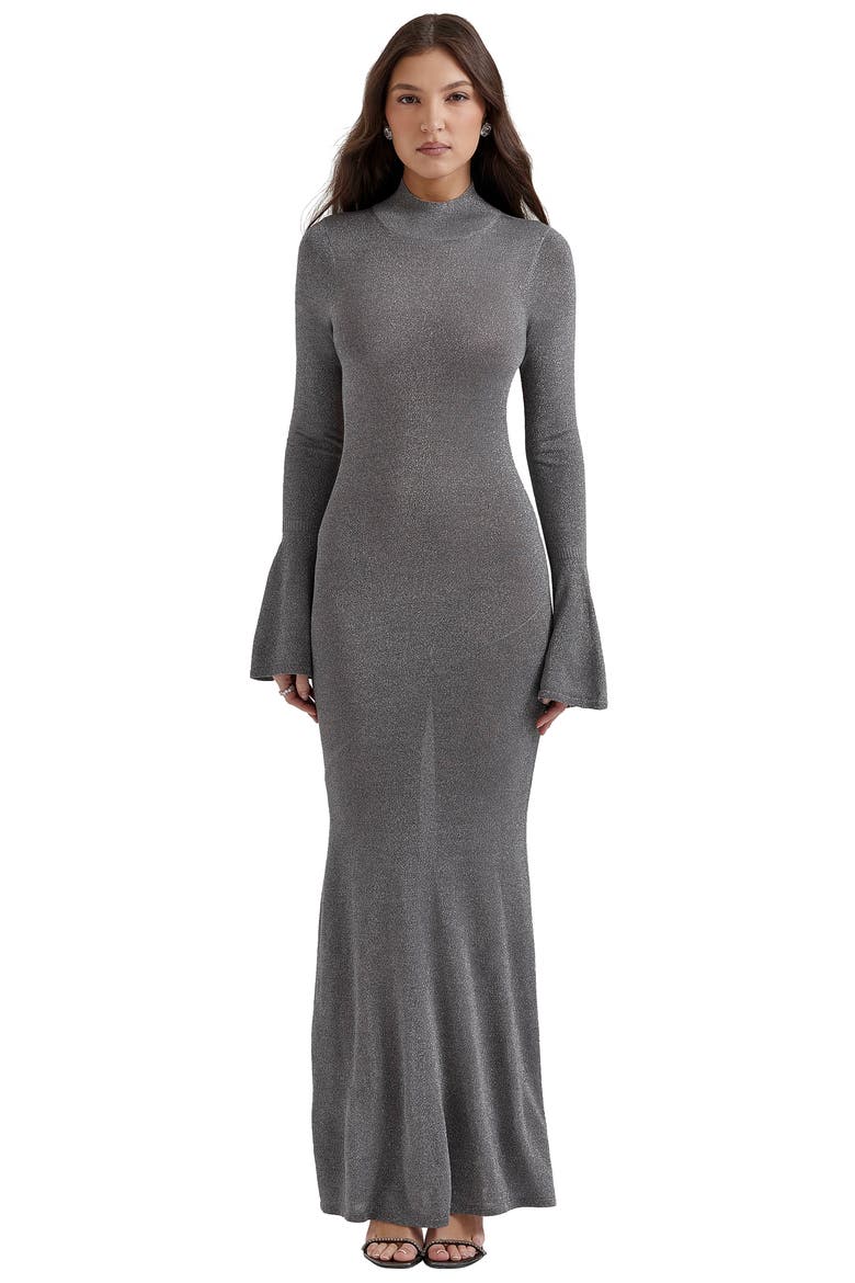 Sancha Open Back Long Sleeve Semisheer Body-Con Maxi Dress, Alternate, color, GREY