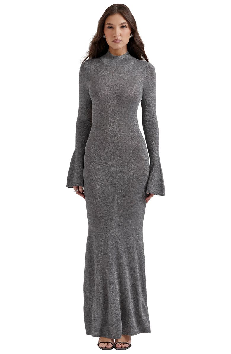 HOUSE OF CB Sancha Open Back Long Sleeve Semisheer Body-Con Maxi Dress, Alternate, color, Grey