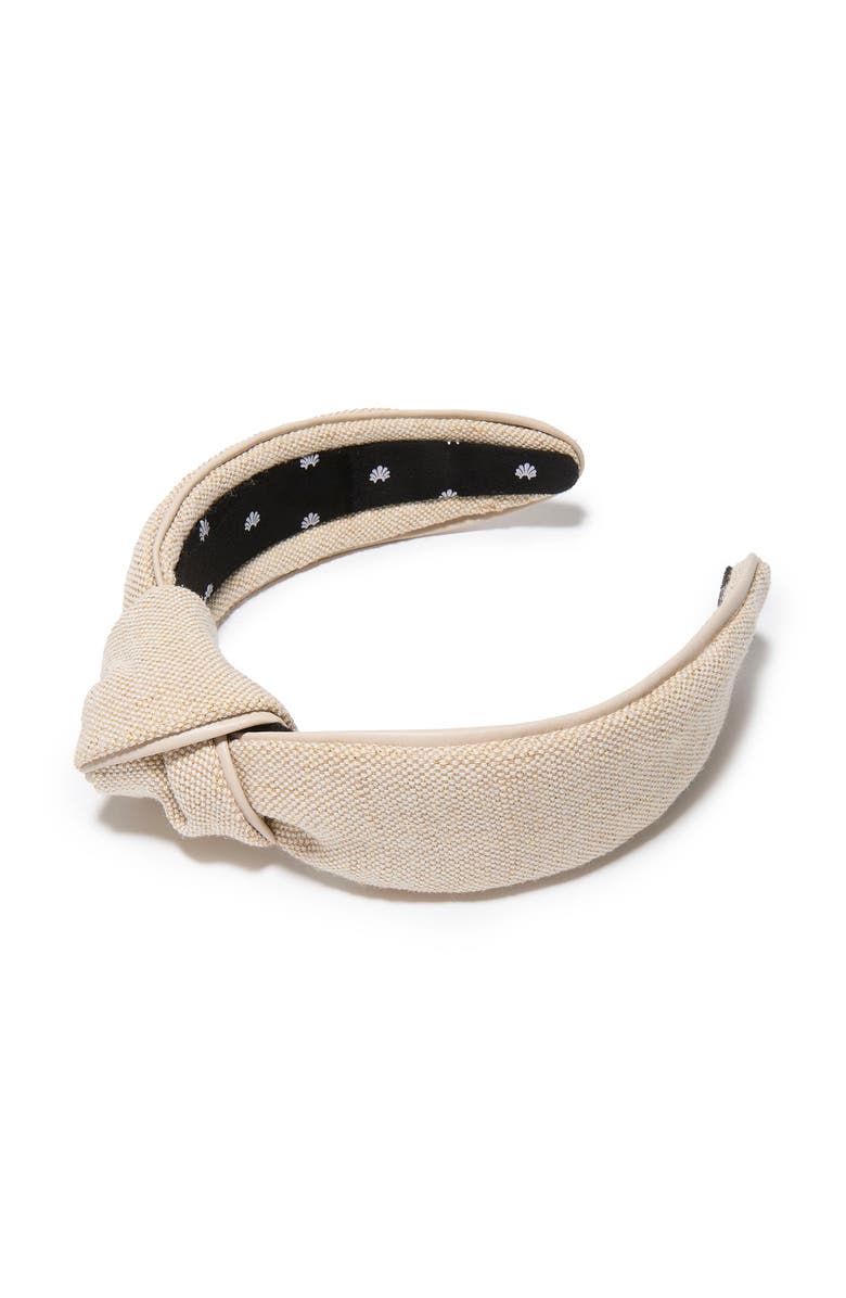 Lele Sadoughi Knotted Faux Leather Trim Headband, Main, color, Beige