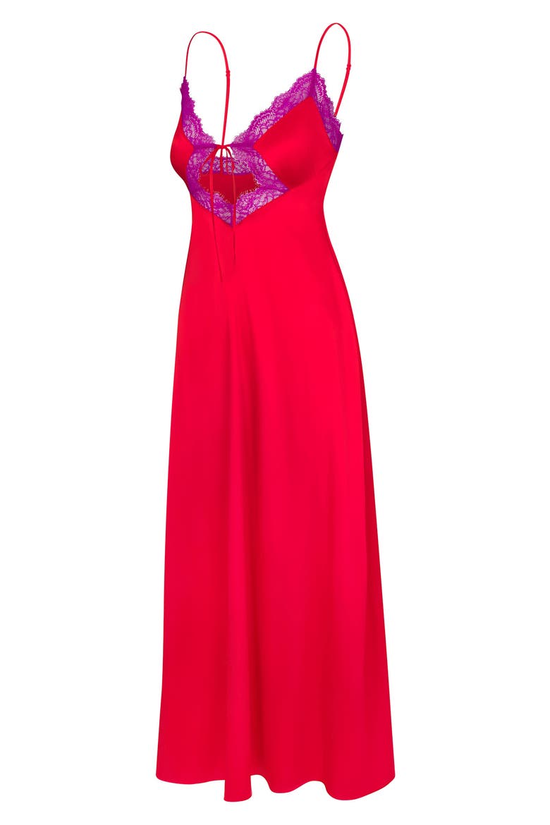 Fire & Desire Lace Trim Sleep Maxi Slip, Alternate, color, TIMELESS RED