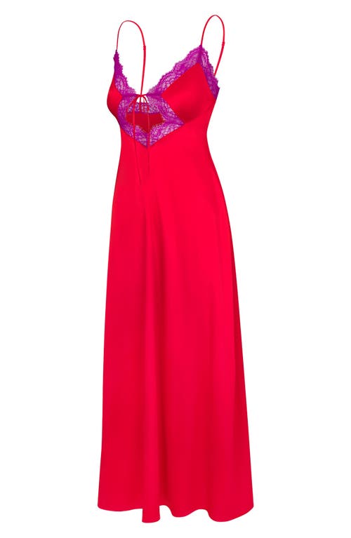 Savage X Fenty Fire & Desire Lace Trim Sleep Maxi Slip In Timeless Red