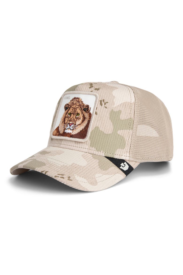 King Lion Camo Snapback Trucker Hat, Alternate, color, BISCUIT