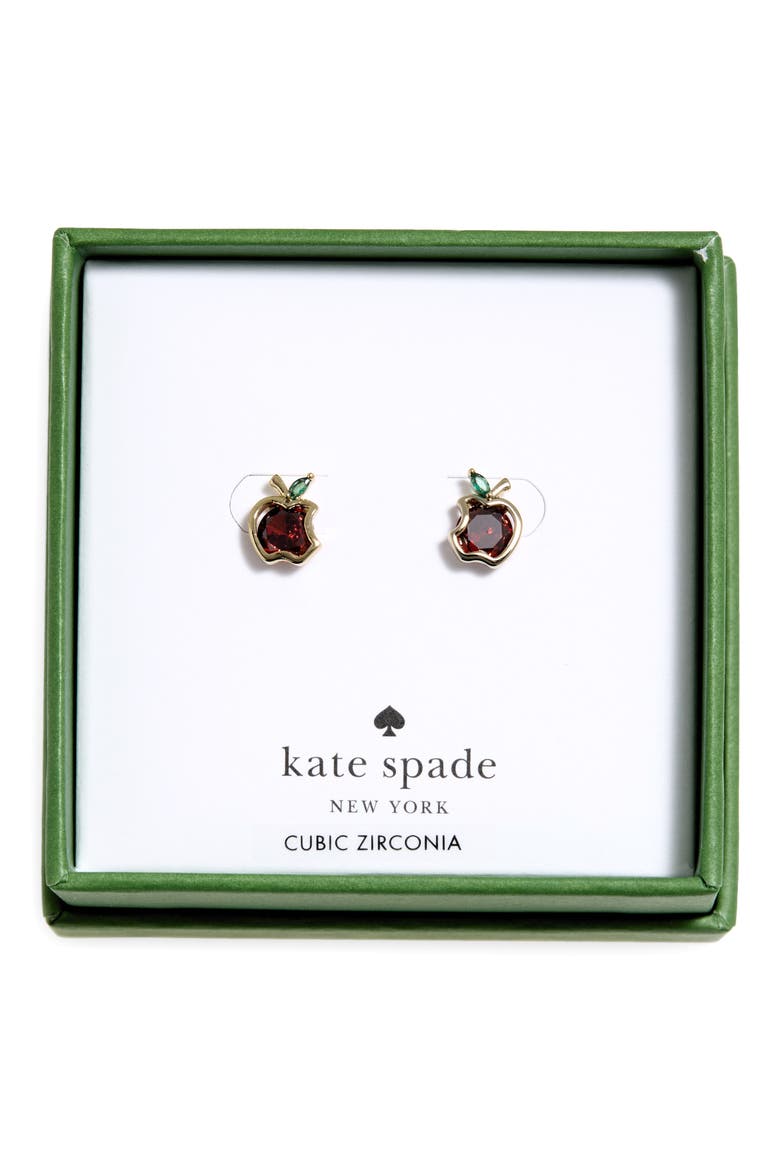 apple cubic zirconia stud earrings, Main, color, MULTI