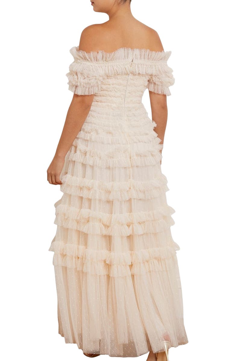 Needle & Thread Lisette Ruffle Off-Shoulder Gown, Alternate, color, Champagne