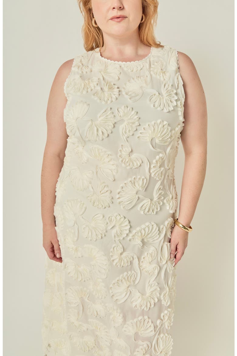 Floral Applique Sleeveless Midi Dress, Alternate, color, CREAM