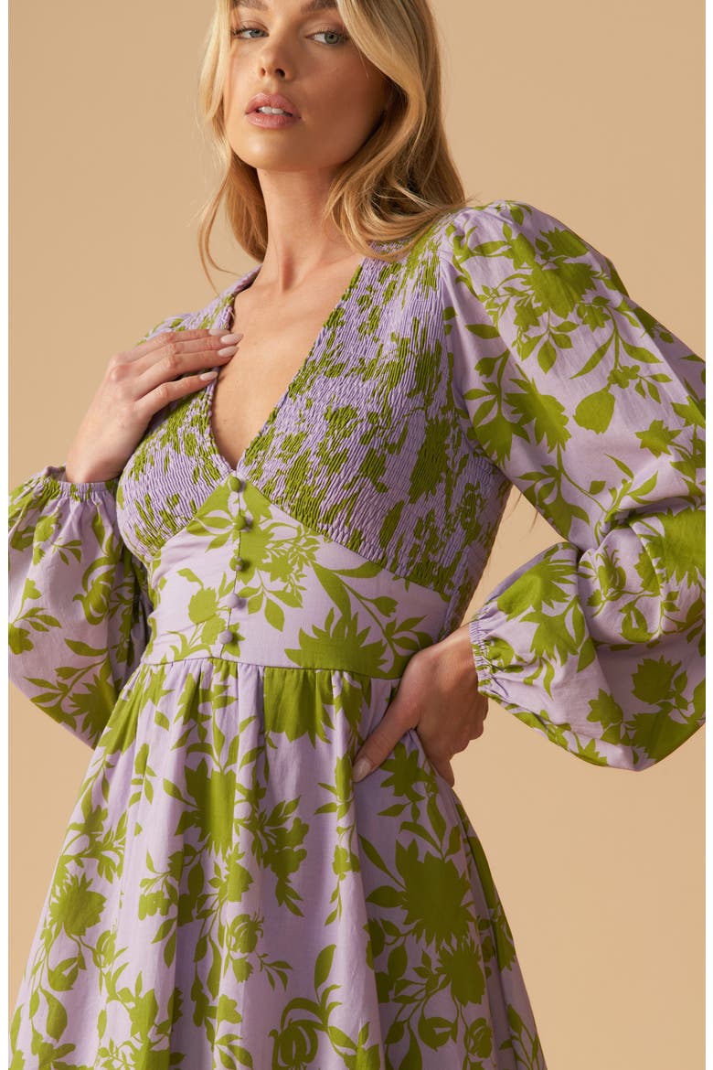 Floral Print Long Sleeve Babydoll Dress, Alternate, color, LAVENDER