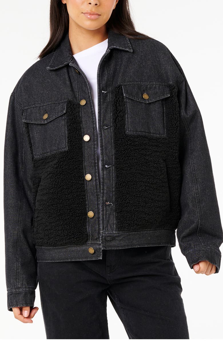 Rip Curl Cruisin Fleece Trim Denim Jacket, Main, color, Black
