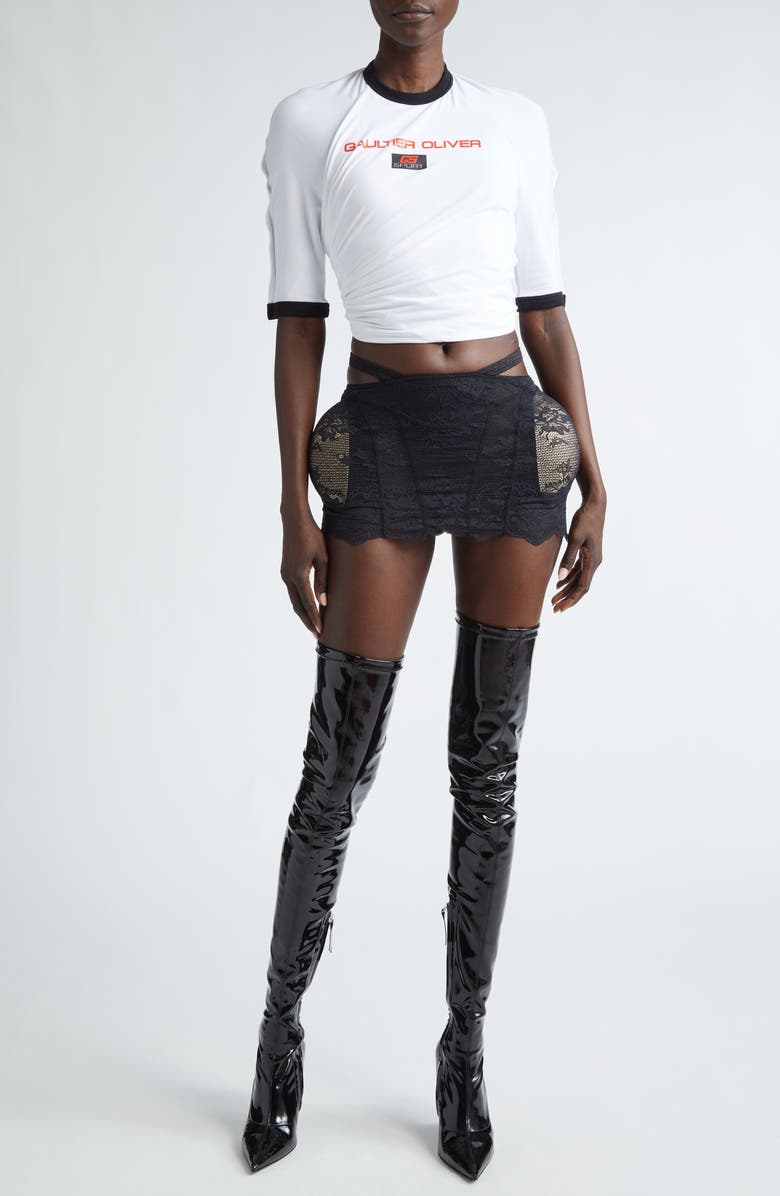 Jean Paul Gaultier Padded Lace Miniskirt, Alternate, color,