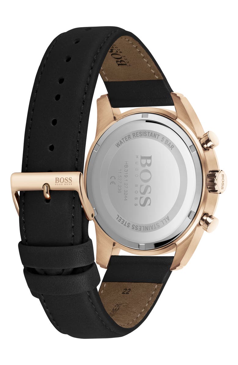 BOSS Skymaster Chronograph Leather Strap Watch, 43mm, Alternate, color,