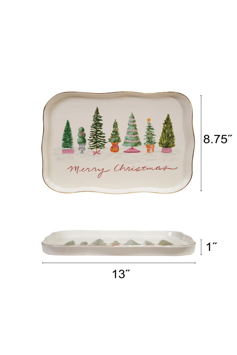 Stoneware Scalloped Platter with Trees and Electroplating "Merry Christmas", Alternate, color, Multicolor