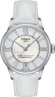 Tissot Chemin Des Tourelles Diamond Leather Strap Watch, 32mm