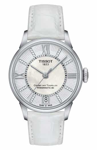 Tissot Chemin Des Tourelles Diamond Leather Strap Watch, 32mm