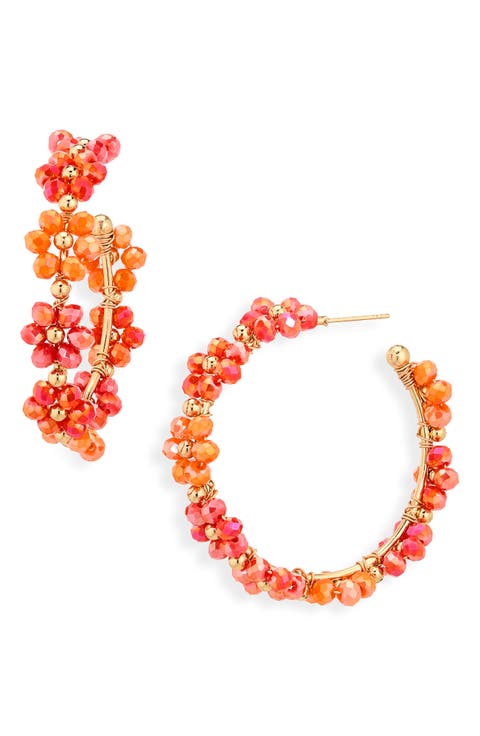 Beaded Flower Hoop Earrings