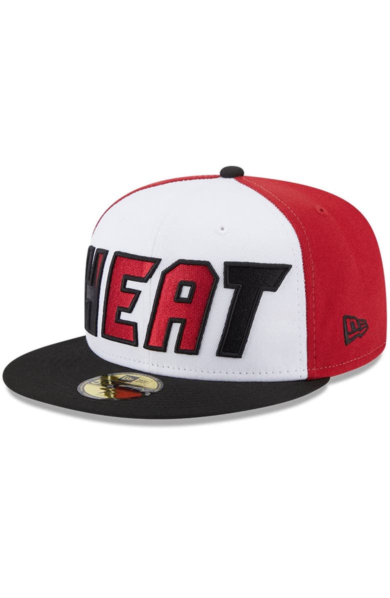New Era Men's New Era White/Black Miami Heat Back Half 9FIFTY Fitted Hat, Alternate, color,