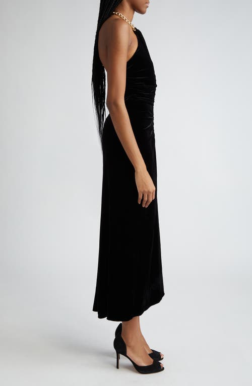 Veronica Beard Josette Crystal-embellished Ruched Velvet Halterneck Midi Dress In Black