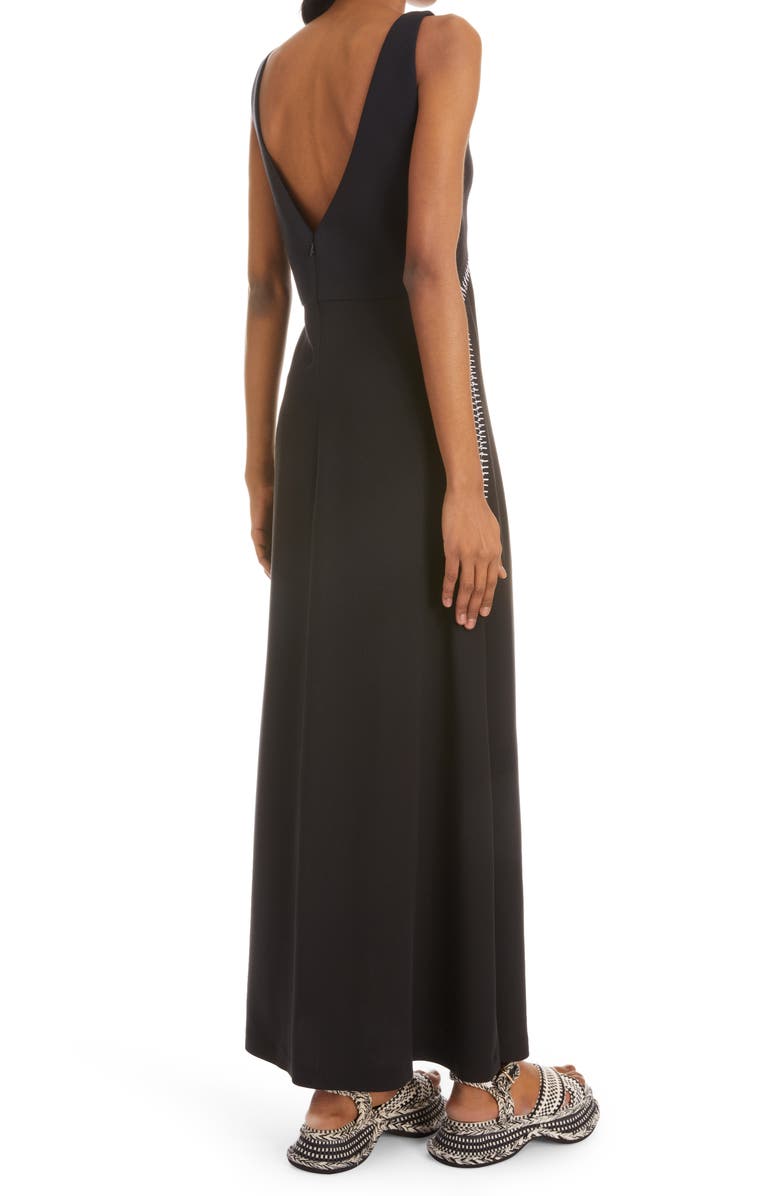Chloé Embroidered Wool Crepe Maxi Dress, Alternate, color, Black