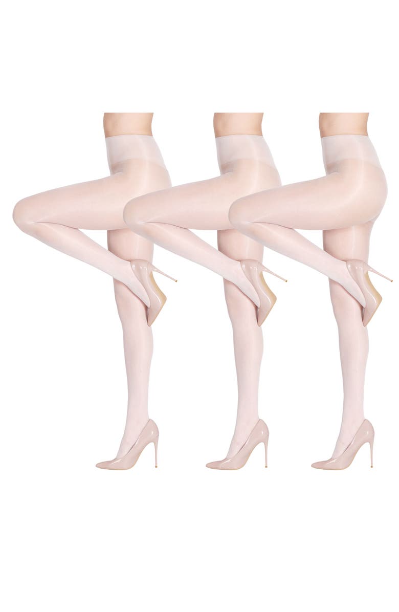 LECHERY<sup>®</sup> 3 Pairs of Glossy Sheer Tights, Main, color, White