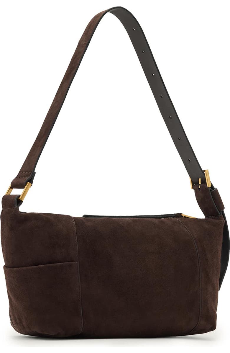 AllSaints Vega Suede Shoulder Bag, Alternate, color, Bitter Brown