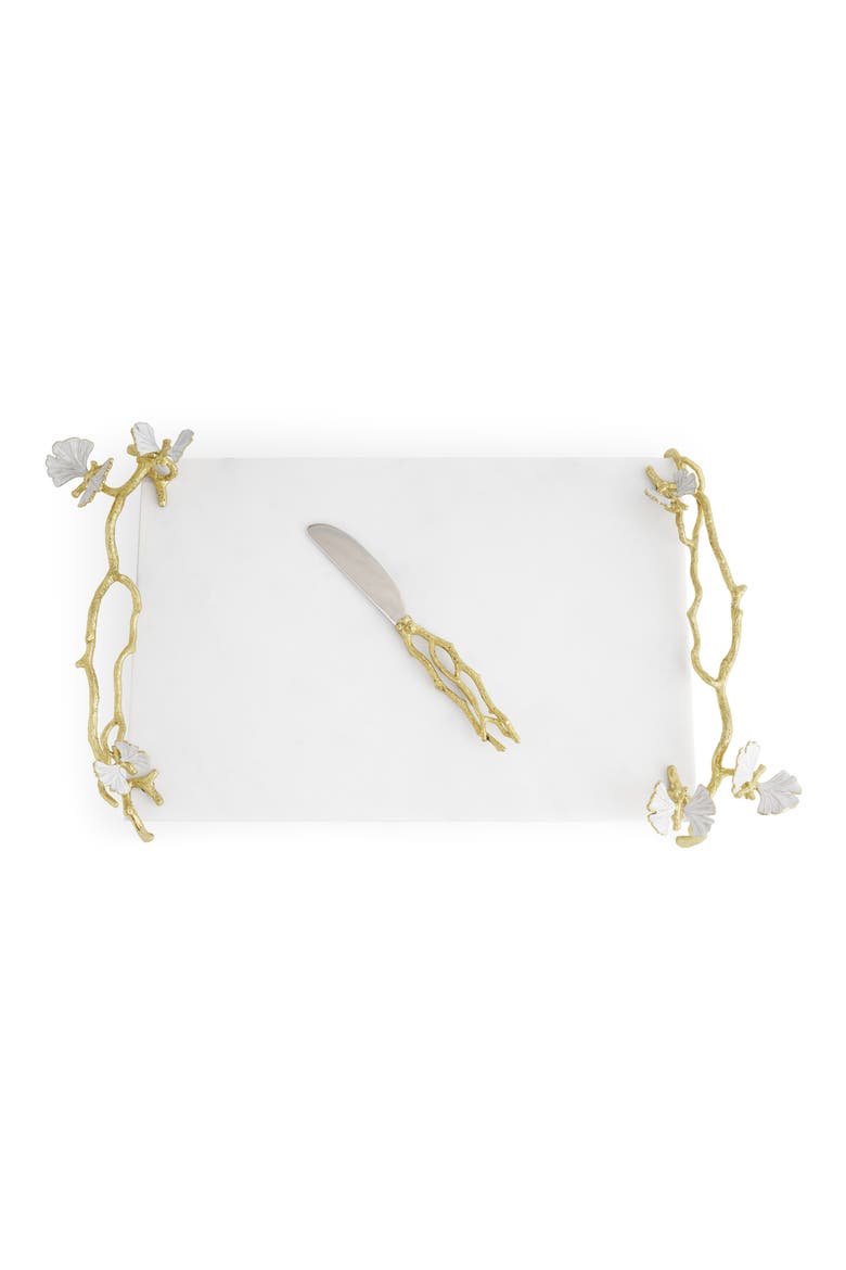 Butterfly Ginkgo Cheese Board & Spreader Set, Alternate, color, GOLD/ WHITE