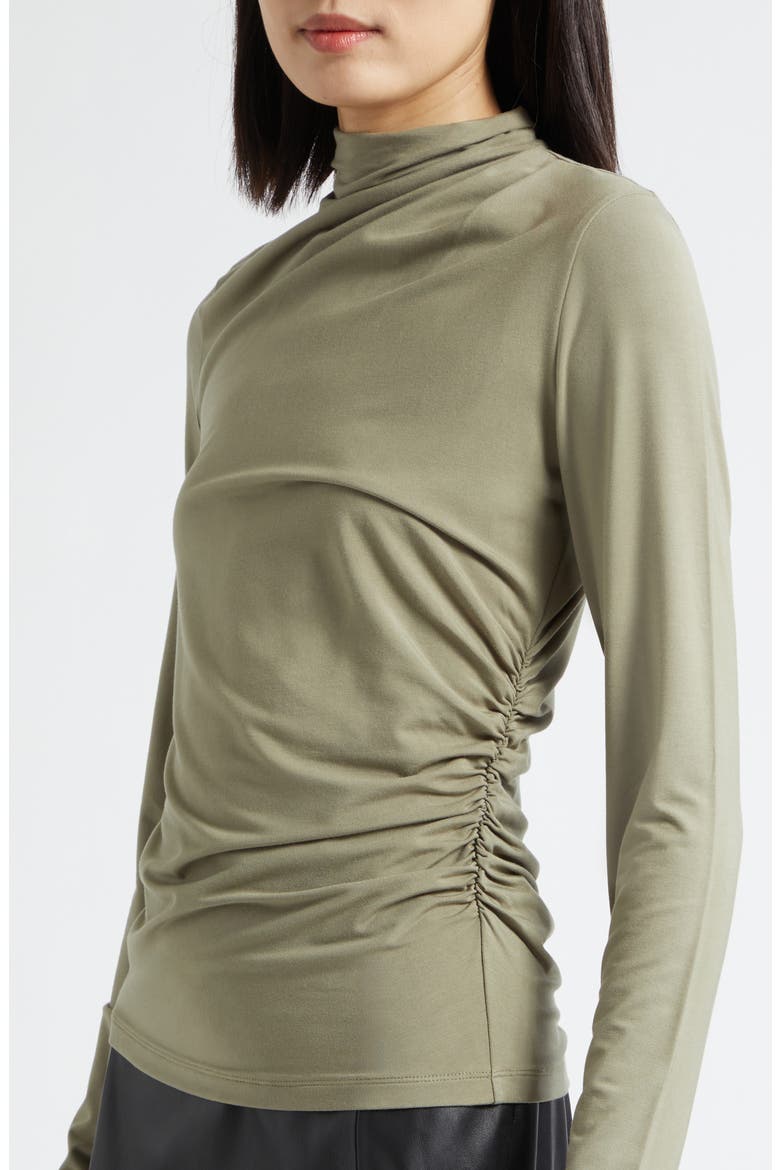 Side Drape Funnel Neck Top, Alternate, color, ARTICHOKE