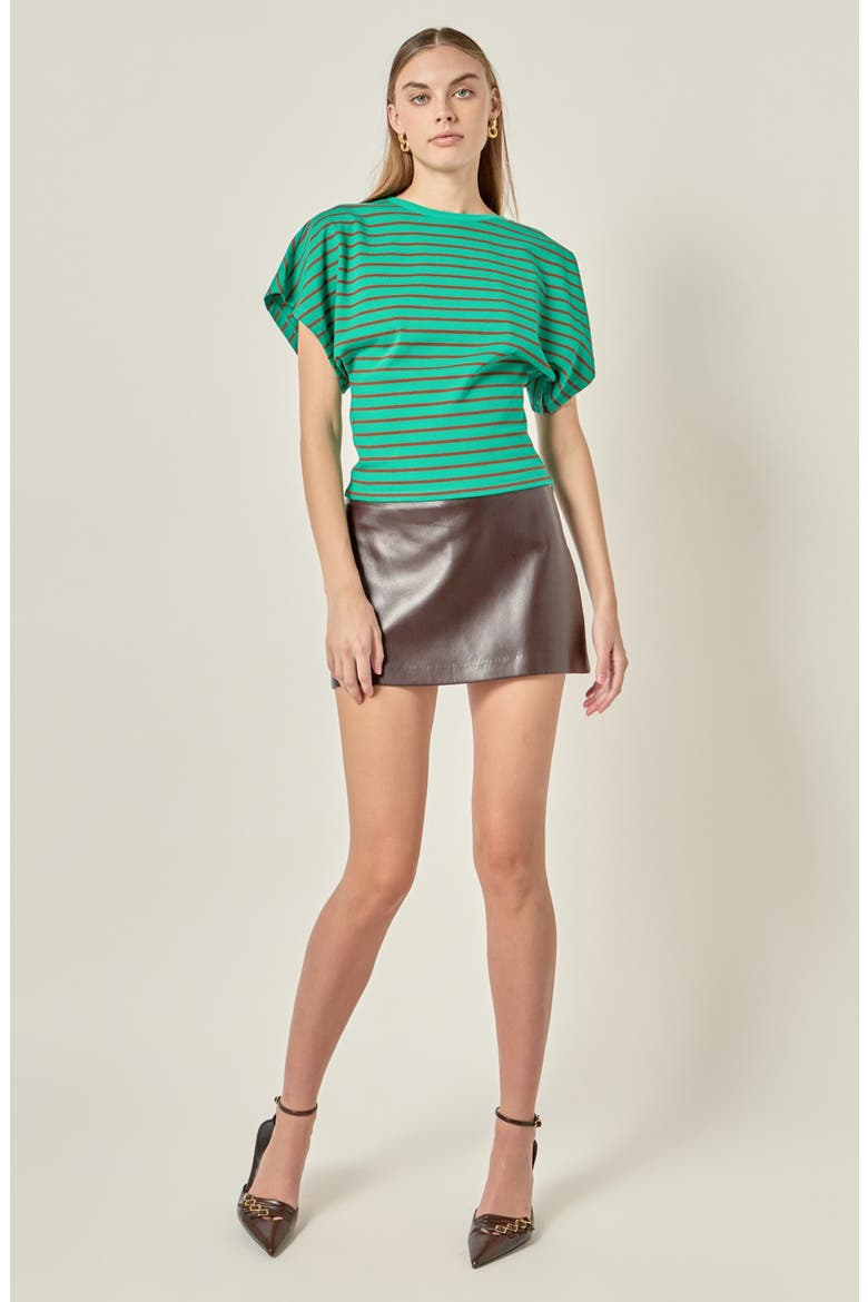 Striped Wing Sleeve Knit T-Shirt, Alternate, color, GREEN/ BROWN