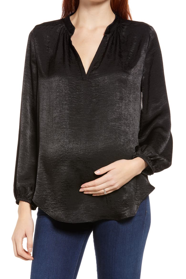 Mandarin Collar Maternity Blouse, Main, color, BLACK