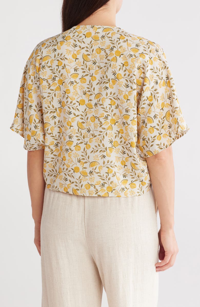 Renee C Lemon Print Tie Front Top, Alternate, color, Taupe