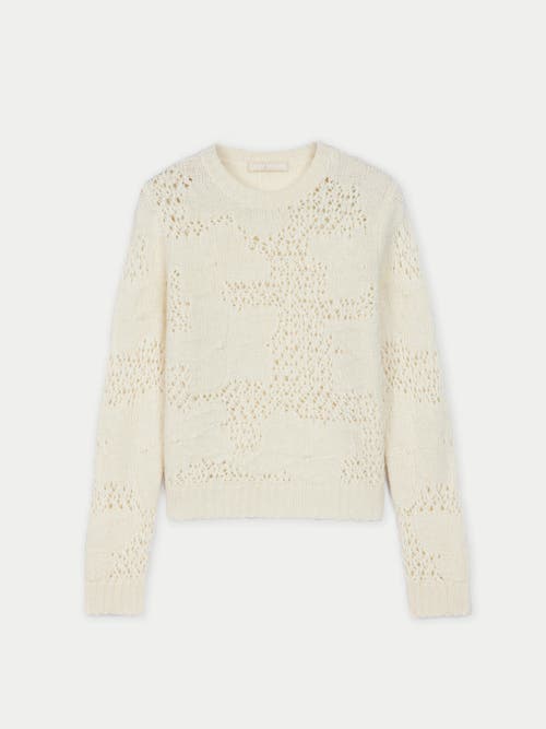 Gobi Mongolian Cashmere Floral Pattern Ajour-knit Cashmere Sweater In Off White