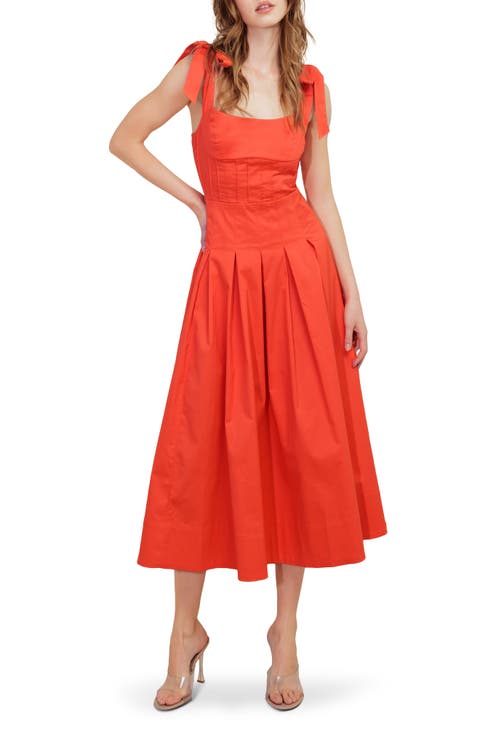 Tie Strap Stretch Cotton Midi Dress