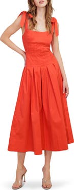FREEMARKET Tie Strap Stretch Cotton Midi Dress