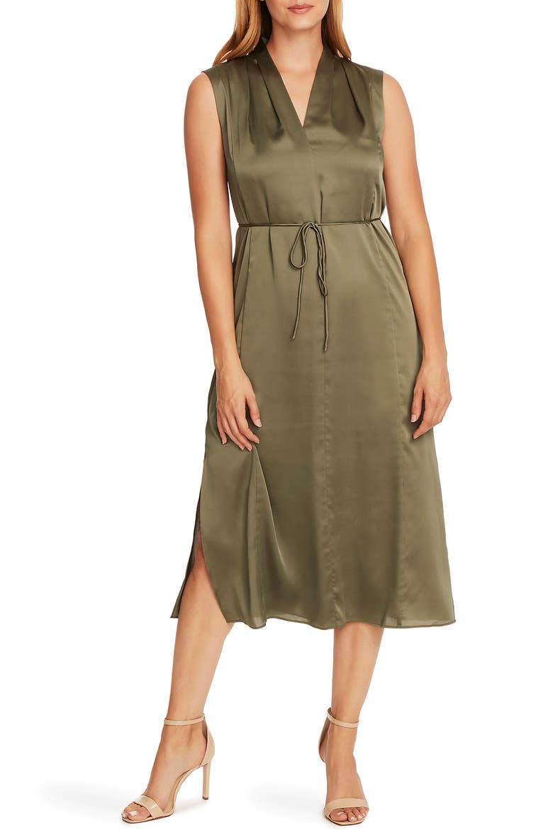 Sleeveless Satin Charmeuse Midi Dress, Main, color, LIGHT SAGE
