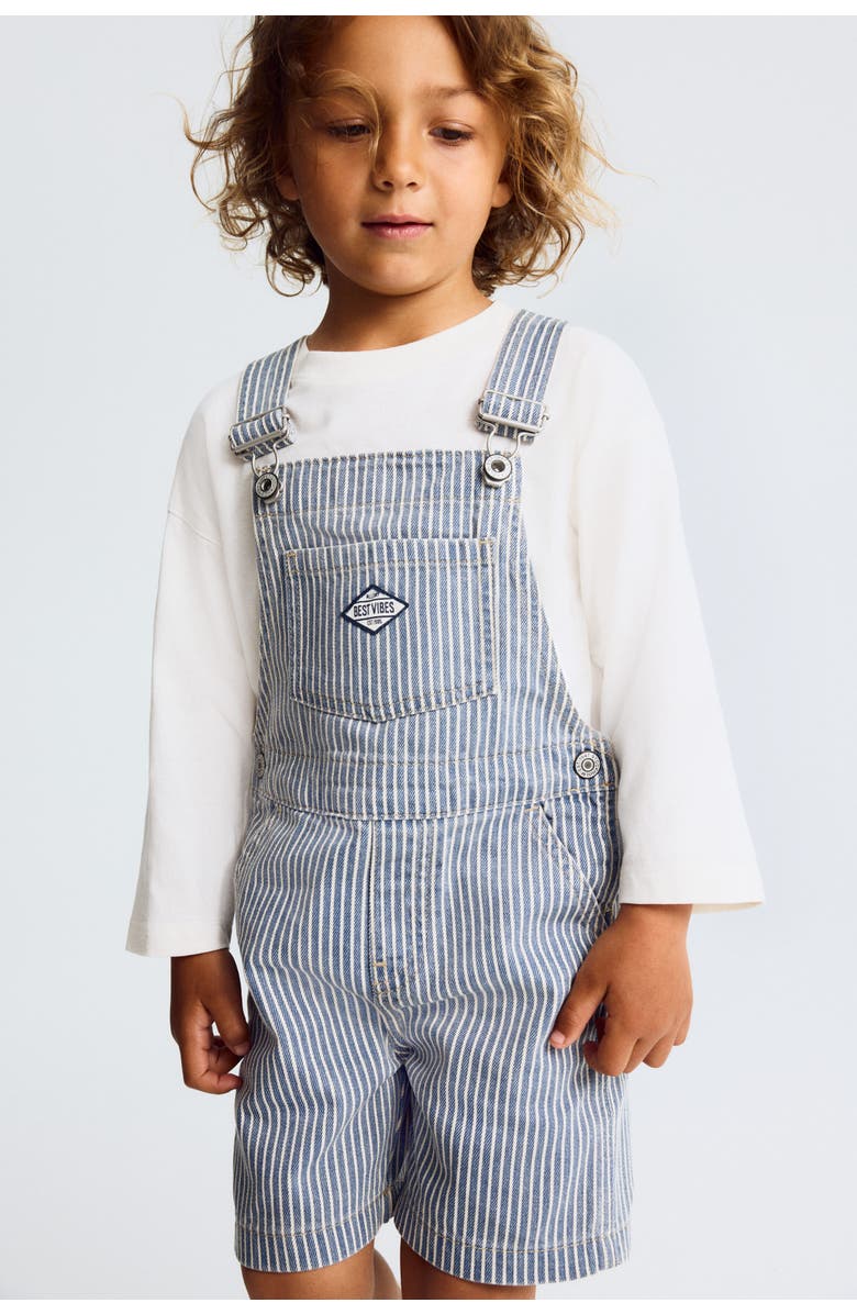 H&M Cotton Denim Dungaree Shorts, Alternate, color, Denim Blue/White Striped