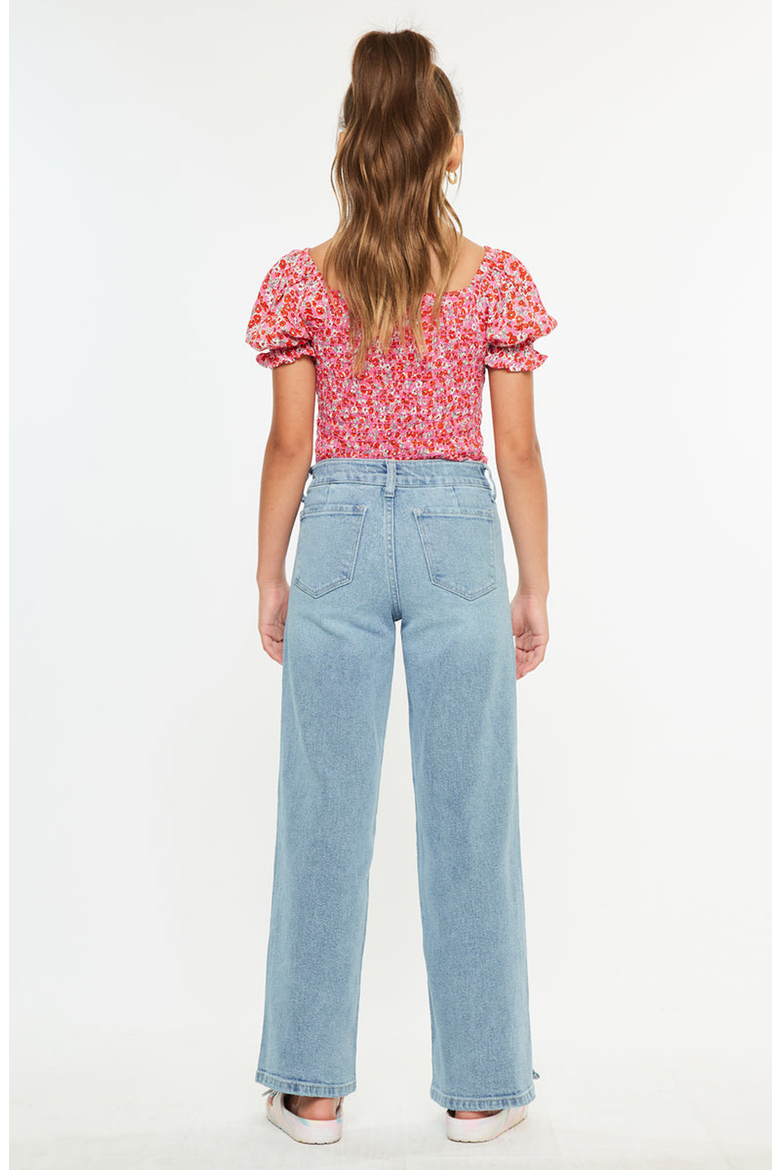 Aurora High Rise Kids Wide Leg Jeans, Alternate, color, Light Wash