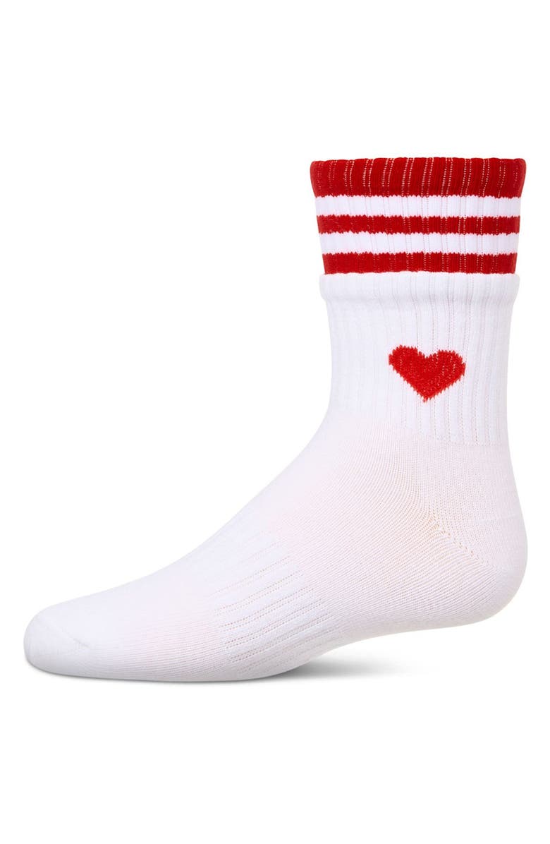 MeMoi Sport Rib Heart Crew Socks, Main, color, White