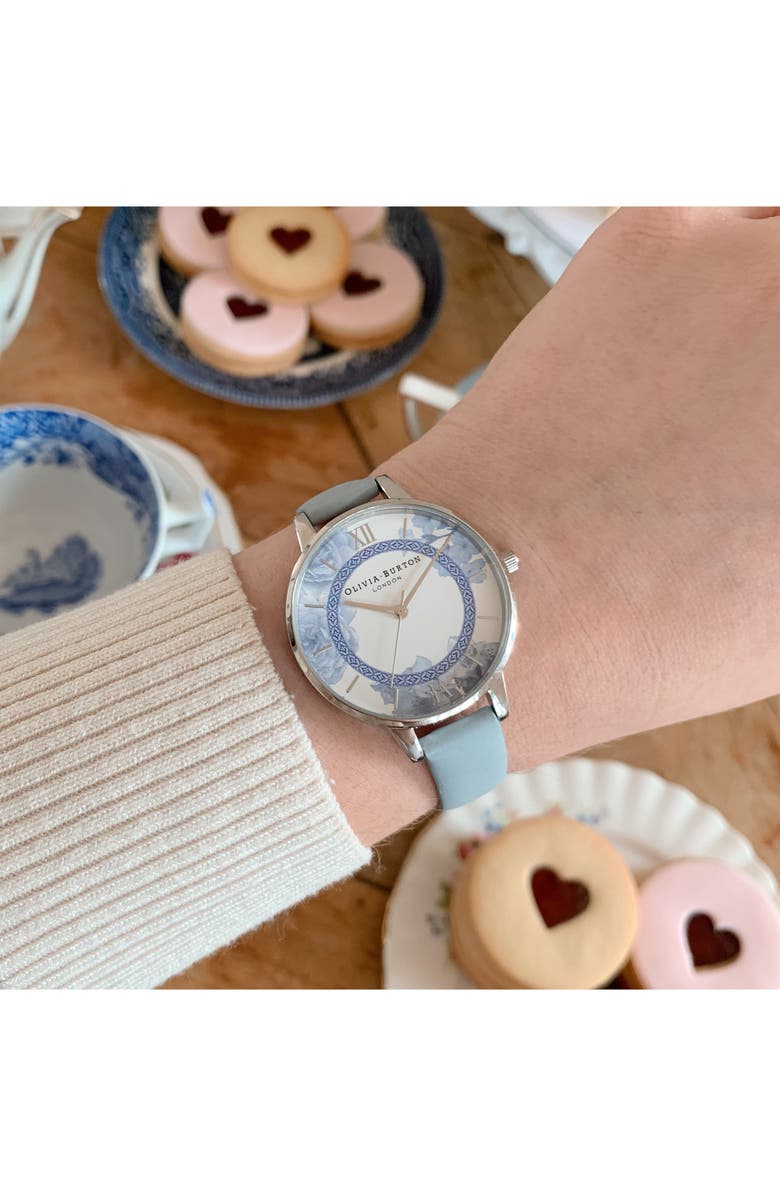 Olivia Burton Tea Party Leather Strap Watch, 34mm, Alternate, color,