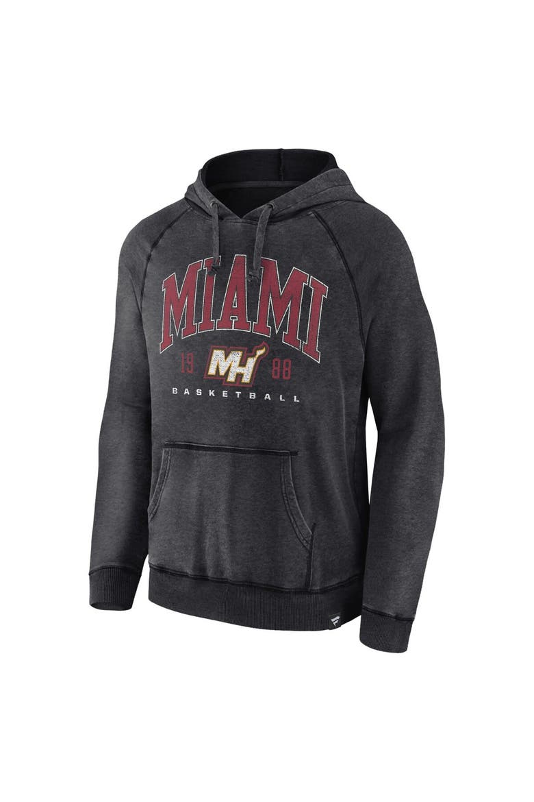 Men's Fanatics Heather Charcoal Miami Heat Foul Trouble Snow Wash Raglan Pullover Hoodie, Alternate, color, Heather Charcoal