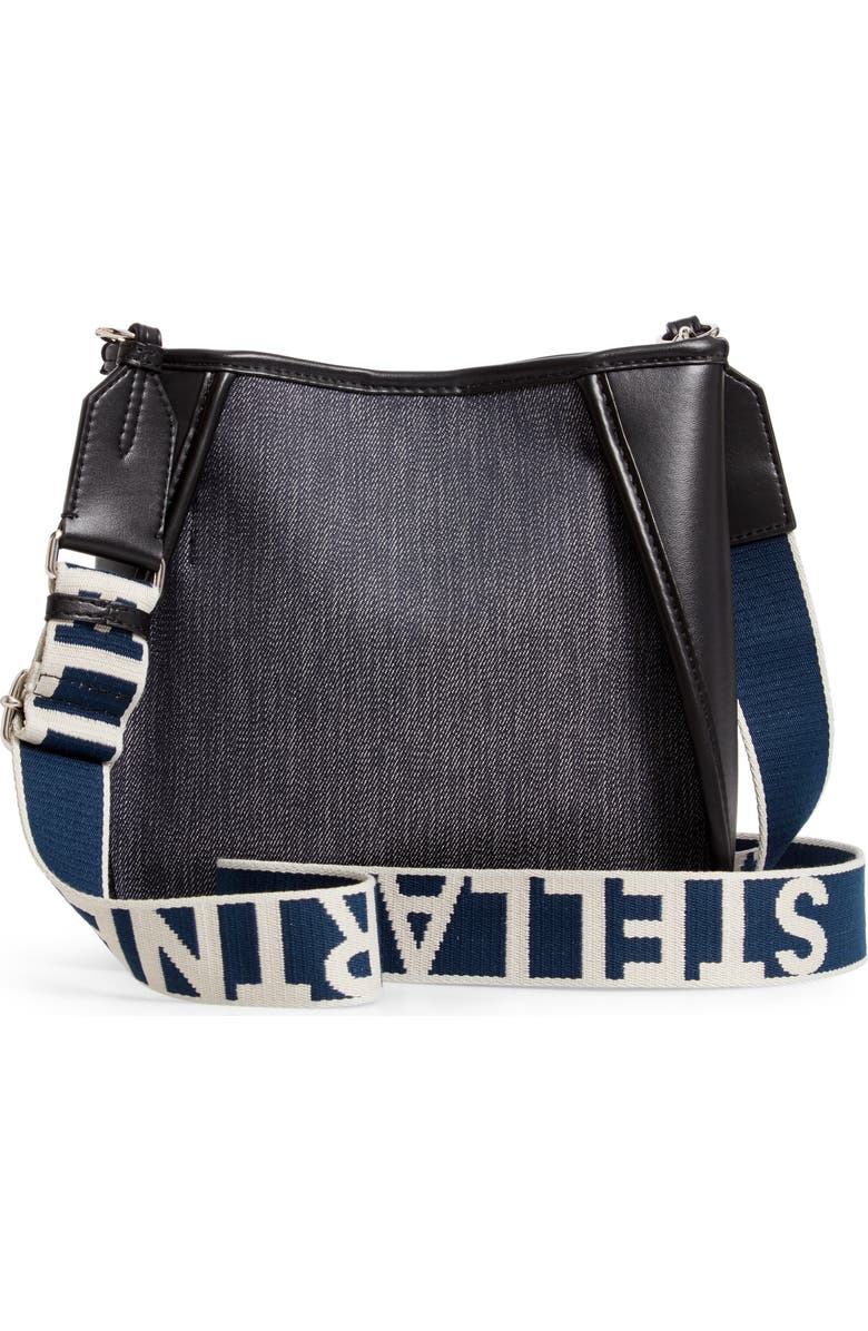 Stella McCartney Mini Embroidered Logo Denim & Faux Leather Crossbody Bag, Alternate, color,
