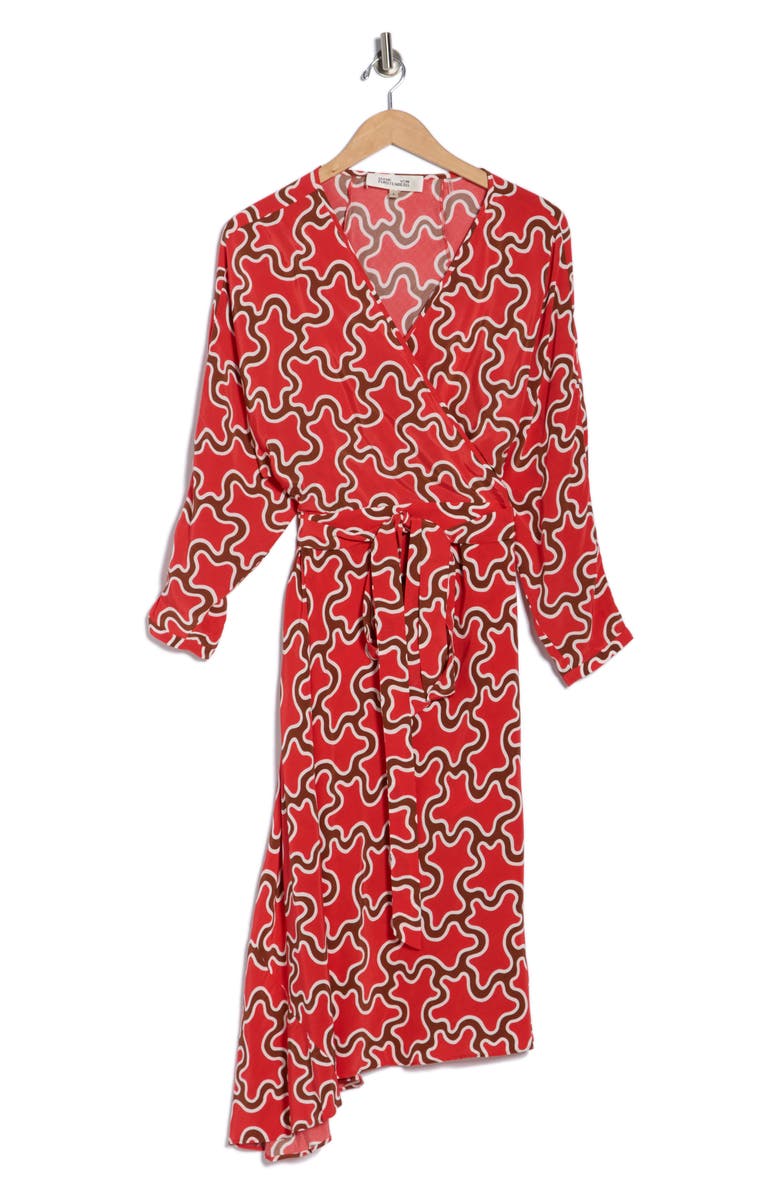 DVF Eliose Asymmetric Wrap Dress, Alternate, color, Cloud Patch Red