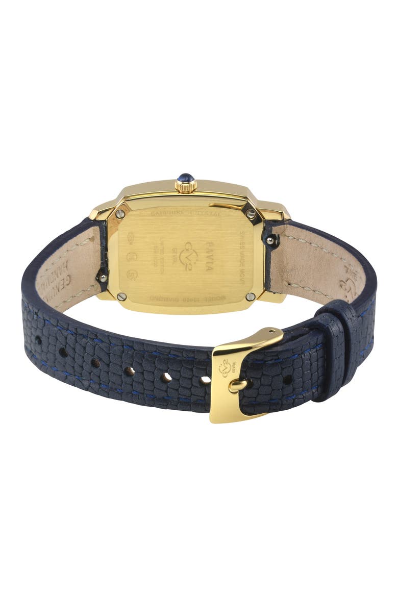 Pavia Diamond Leather Strap Watch, 25mm x 29mm, Alternate, color, BLUE/ MOTHER OF PEARL
